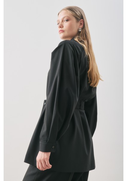Geniş Kol Kemerli Gömlek Siyah