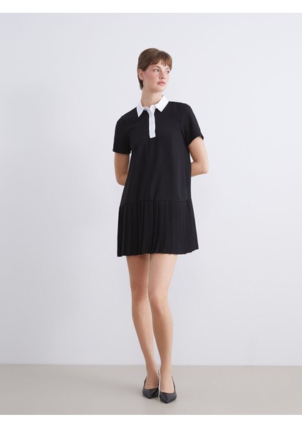 Yeni Sezon Gömlek Yaka Pileli Mini Elbise