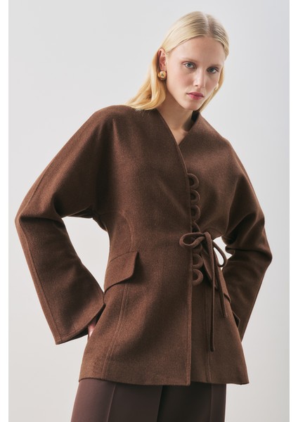 Aroa Bağlamalı Kaşe Ceket Acı Kahve
