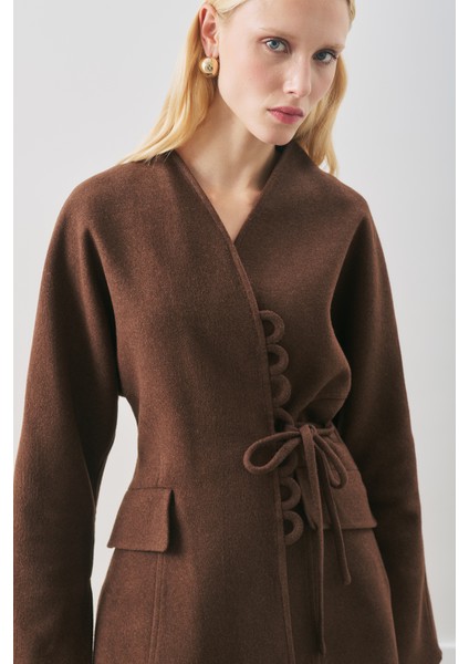 Aroa Bağlamalı Kaşe Ceket Acı Kahve indirimleri