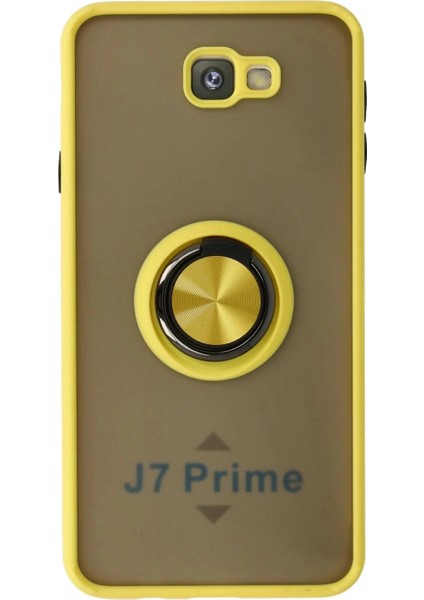 Samsung Galaxy J7 Prime Kılıf Montreal Yüzüklü Silikon Kapak - Sarı