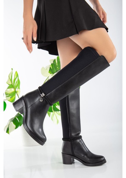 Olha Siyah Cilt Topuklu Çizme modelleri