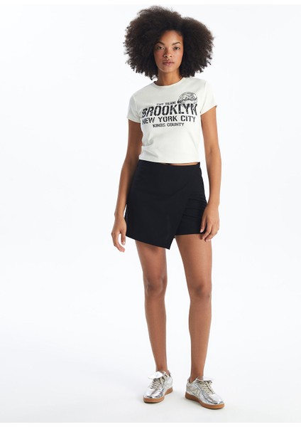 Yeni Sezon Kadın Beli Fermuarlı Düz Şort Etek