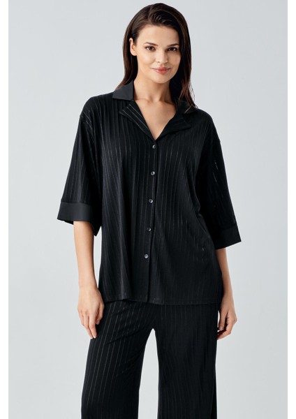 Truvakar Kol Düğmeli Saten Detaylı Esnek Viskoz Pijama Takım 17202 fiyatları