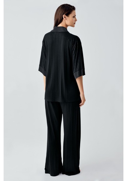 Truvakar Kol Düğmeli Saten Detaylı Esnek Viskoz Pijama Takım 17202 modelleri