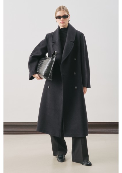 Kruvaze Yün Palto Siyah