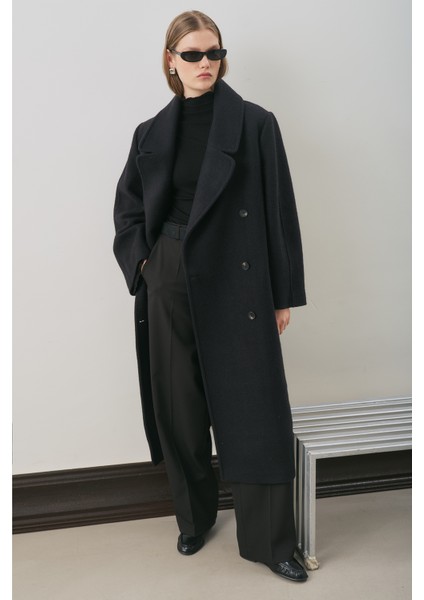 Kruvaze Yün Palto Siyah modelleri