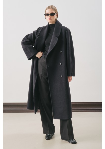 Kruvaze Yün Palto Siyah fırsatları
