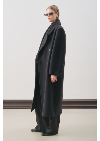 Kruvaze Yün Palto Siyah indirimleri