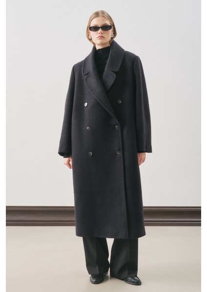Kruvaze Yün Palto Siyah