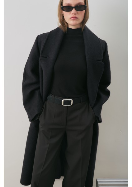 Kruvaze Yün Palto Siyah