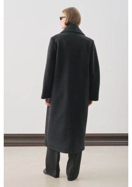 Kruvaze Yün Palto Siyah