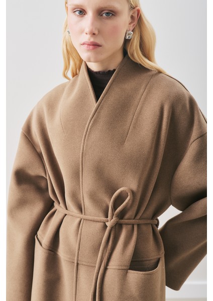 Soft Kaşe Atkılı Kaban Kahverengi