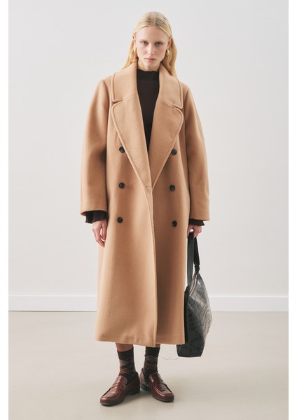 Kruvaze Yün Palto Sütlü Kahve