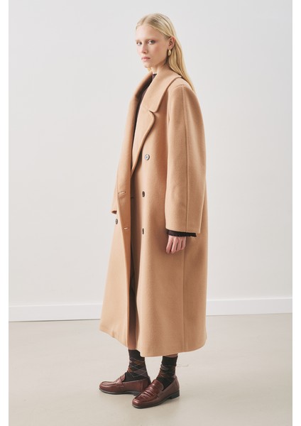 Kruvaze Yün Palto Sütlü Kahve modelleri