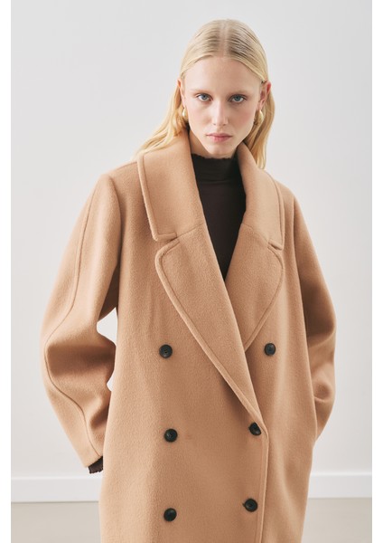 Kruvaze Yün Palto Sütlü Kahve