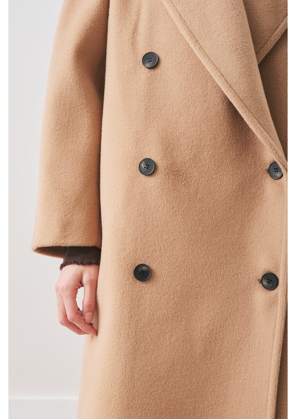 Kruvaze Yün Palto Sütlü Kahve