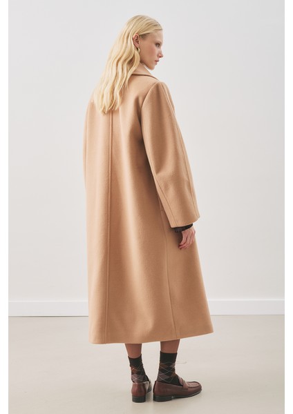 Kruvaze Yün Palto Sütlü Kahve