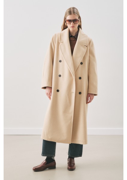 Kruvaze Yün Palto Bej