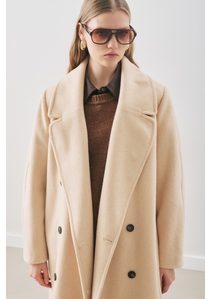 Kruvaze Yün Palto Bej modelleri