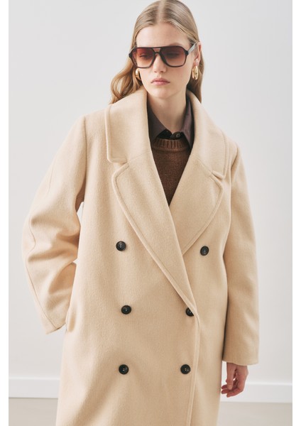 Kruvaze Yün Palto Bej fırsatları