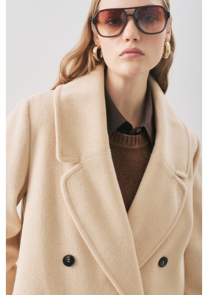 Kruvaze Yün Palto Bej indirimleri