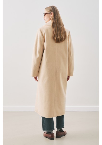 Kruvaze Yün Palto Bej