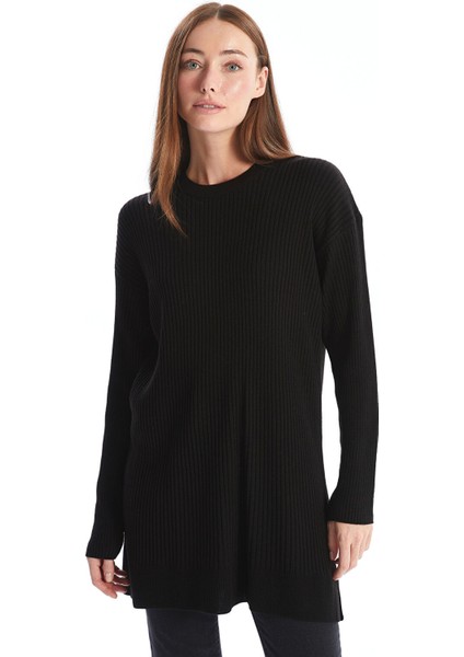 Yeni Sezon Bisiklet Yaka Düz Uzun Kollu Kadın Triko Tunik