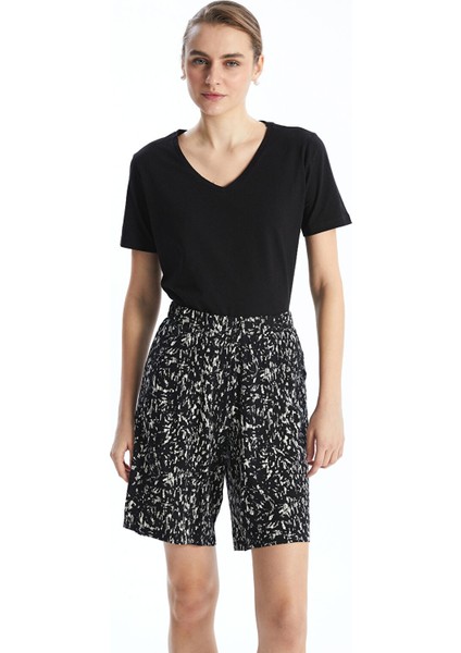 Yeni Sezon Beli Lastikli Desenli Kadın Şort