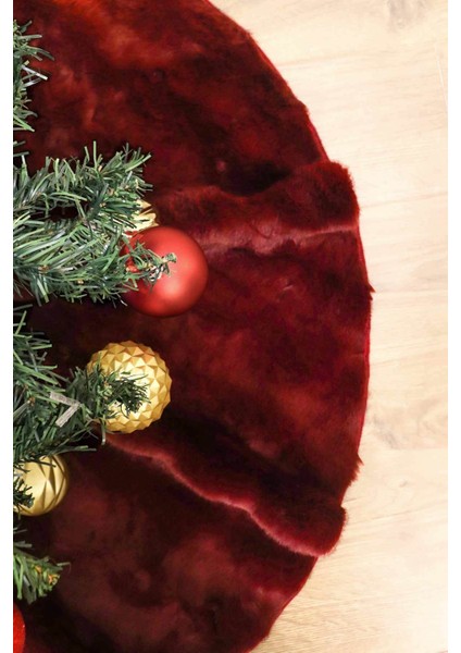 Çam Ağacı Ayak Halısı Örtüsü, Yılbaşı Ağacı Altı Örtüsü Peluş Bordo, Bubble Halı 100X100 cm