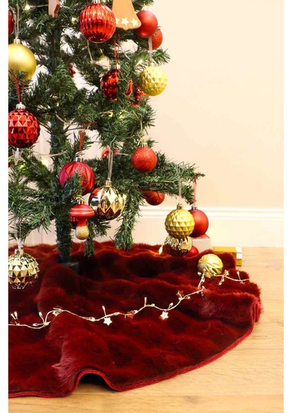 Çam Ağacı Ayak Halısı Örtüsü, Yılbaşı Ağacı Altı Örtüsü Peluş Bordo, Bubble Halı 100X100 cm fiyatları