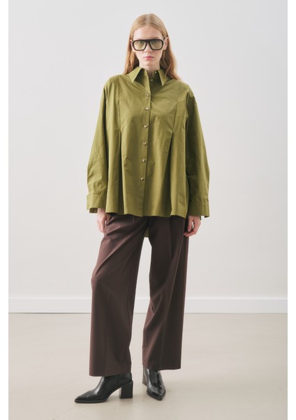 Parçalı Tasarım Gömlek Yağ Yeşili