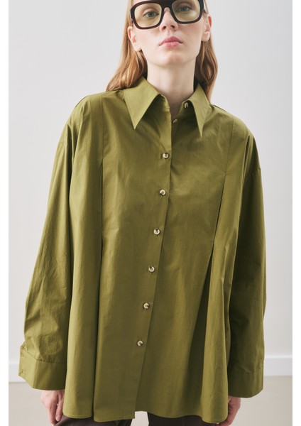 Parçalı Tasarım Gömlek Yağ Yeşili fiyatları
