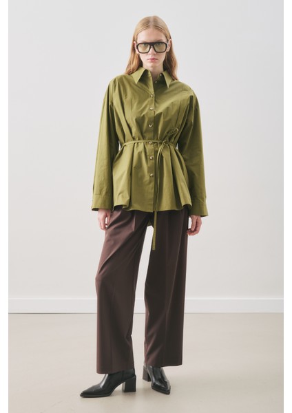 Parçalı Tasarım Gömlek Yağ Yeşili modelleri