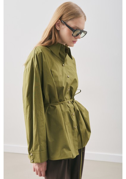 Parçalı Tasarım Gömlek Yağ Yeşili fırsatları