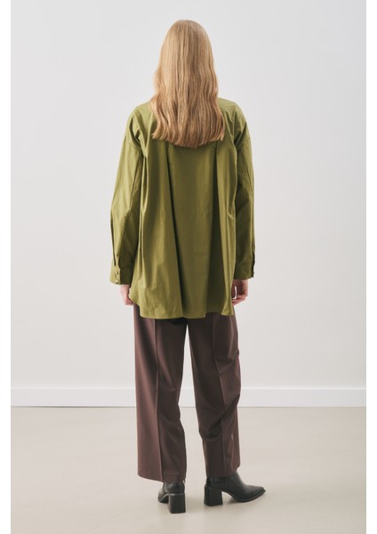 Parçalı Tasarım Gömlek Yağ Yeşili indirimleri