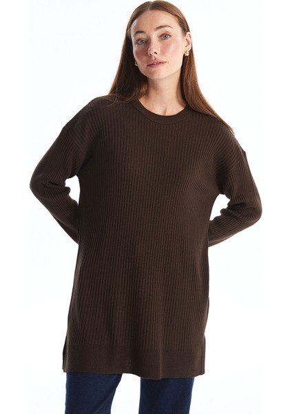 Yeni Sezon Bisiklet Yaka Düz Uzun Kollu Kadın Triko Tunik