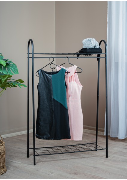Elit 1 Siyah Metal Raflı Elbise Askısı Ayaklı Askılık Konfeksiyon Askılık fiyatları