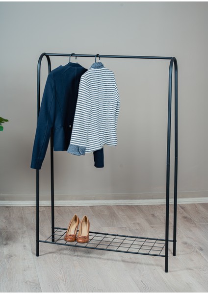 Elit 1 Siyah Metal Raflı Elbise Askısı Ayaklı Askılık Konfeksiyon Askılık modelleri