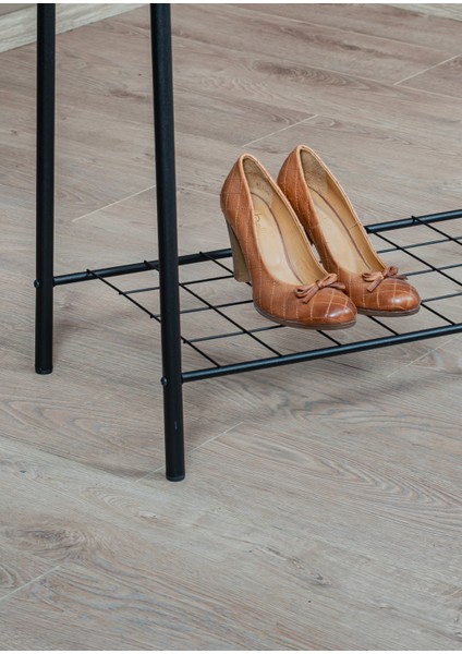 Elit 1 Siyah Metal Raflı Elbise Askısı Ayaklı Askılık Konfeksiyon Askılık indirimleri