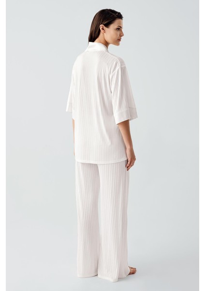 Truvakar Kol Düğmeli Saten Detaylı Esnek Viskoz Pijama Takım 17202 modelleri