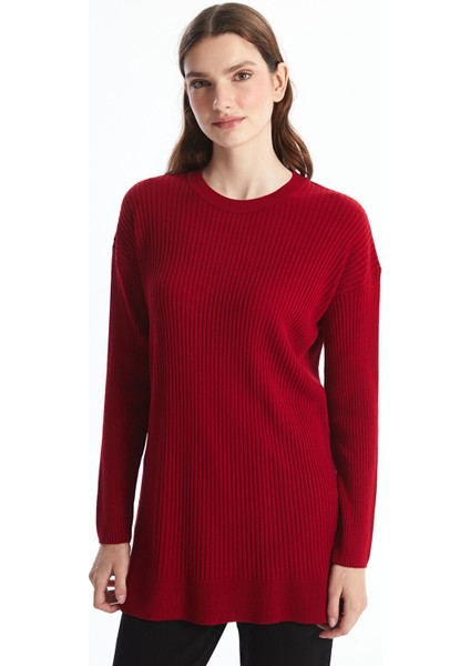 Yeni Sezon Bisiklet Yaka Düz Uzun Kollu Kadın Triko Tunik