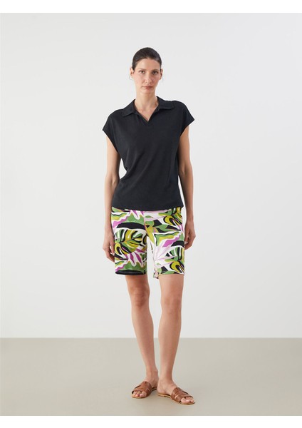 Yeni Sezon Beli Lastikli Desenli Kadın Şort