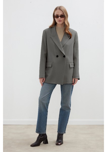 Kruvaze Klasik Blazer Ceket Gri