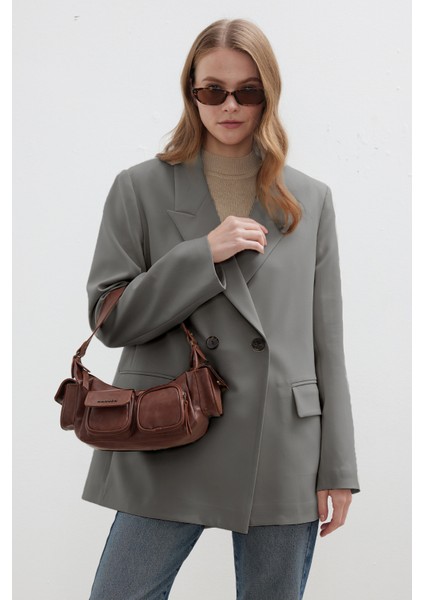 Kruvaze Klasik Blazer Ceket Gri modelleri