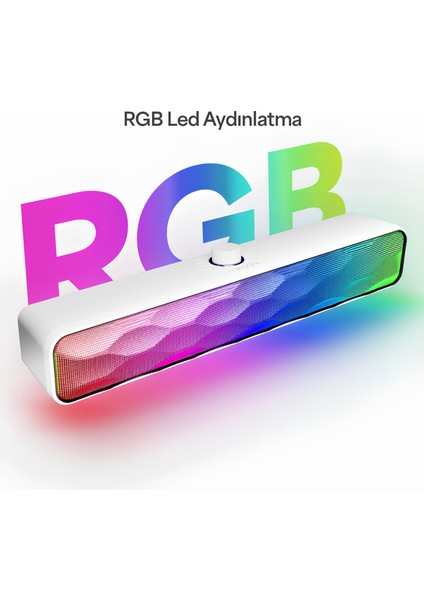 MD-SBT31 Beyaz 5W*2 1200MAH Bt,rgb,tf Card,type-C ,usb Soundbar Speaker indirimleri