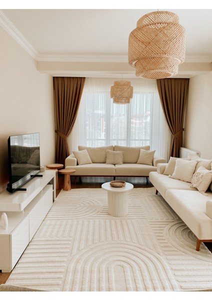 Quincey Bukleli Yumuşak Peluş Post Shaggy Krem Çocuk Odası Oturma Odası Salon Mutfak Halısı