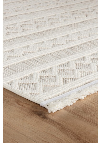 Stockholm %100 Polyester Yumuşak Dokulu Bukleli Dokuma Makina Halısı Oturma Odası Salon Mutfak Halısı Beyaz Yolluk