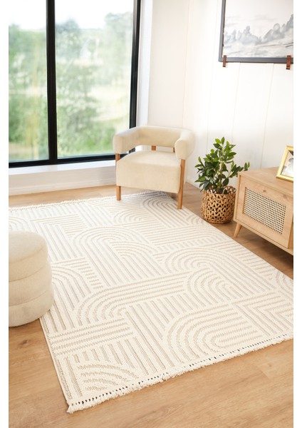 Stockholm Polyester Yumuşak Dokulu Bukleli Dokuma Makina Halısı Oturma Odası Salon Mutfak Halısı Beyaz Yolluk