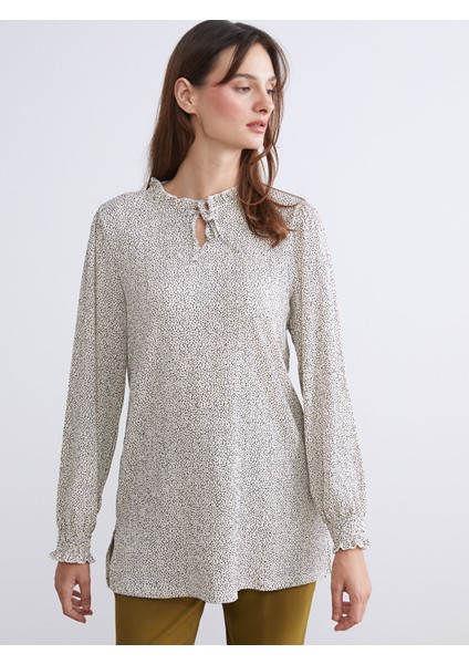 Yeni Sezon Bağlamalı Yaka Puantiyeli Kadın Tunik